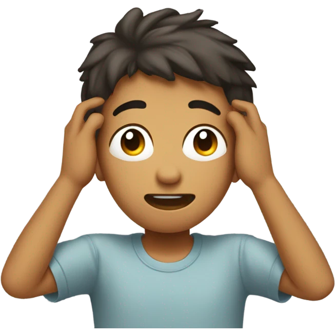 a headache hands on the  top of the head a pain expresion a boy  add a band-aid on the forehead emoji