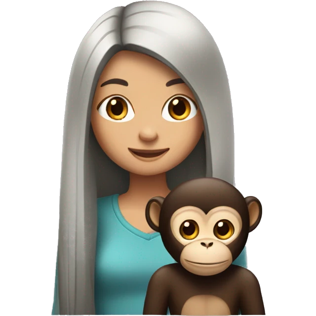 girl with dark long straight hair with monkey emoji