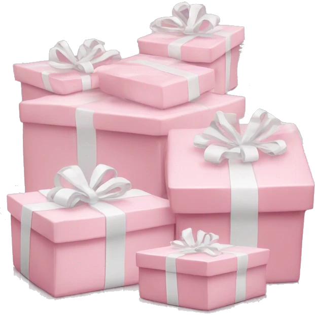 Light pink Christmas gifts under a white Christmas tree  emoji