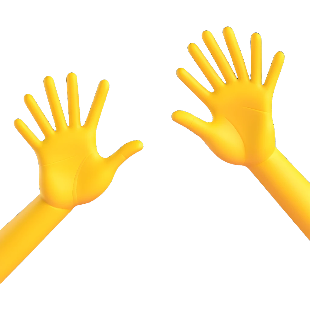 A 3D yellow emoji-style illustration of two open hands, positioned side by side and angled to the right, as if they are pushing something like a swing. Add motion lines behind the hands to the left to show a rightward pushing movement. Clean cartoon style, minimal background emoji