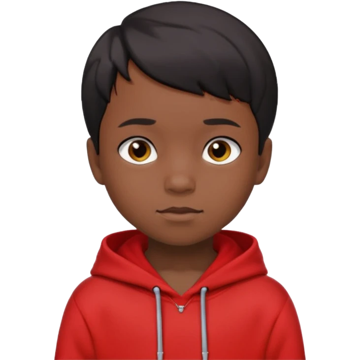 niño de 7 años, con pelo y piel negra. sudadera roja, pelo muy corto  emoji