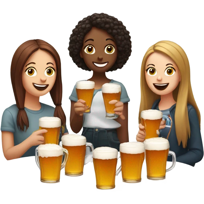 Five girls drinking pints of beer and eating sausage emoji