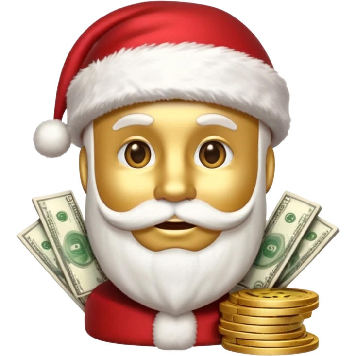 A confident rich emoji face wearing a Santa hat, money stacks, casino vibe, New Year theme, premium 3D emoji style, sharp details, no text, isolated on transparent background emoji