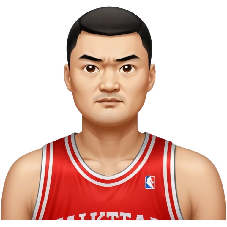 Yao Ming – Cinematic Realistic Portrait of Yao Ming, depicted as a towering basketball icon in a modern uniform, with a gentle yet determined expression and dynamic arena lighting that highlights his immense stature and graceful athleticism. emoji