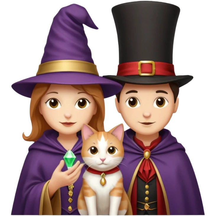 magician couple and their pet cat emoji