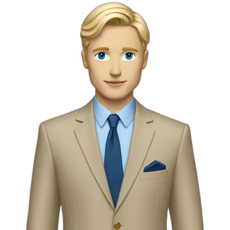 a blonde hair business man with blue eyes wears a beige gucci suit  emoji