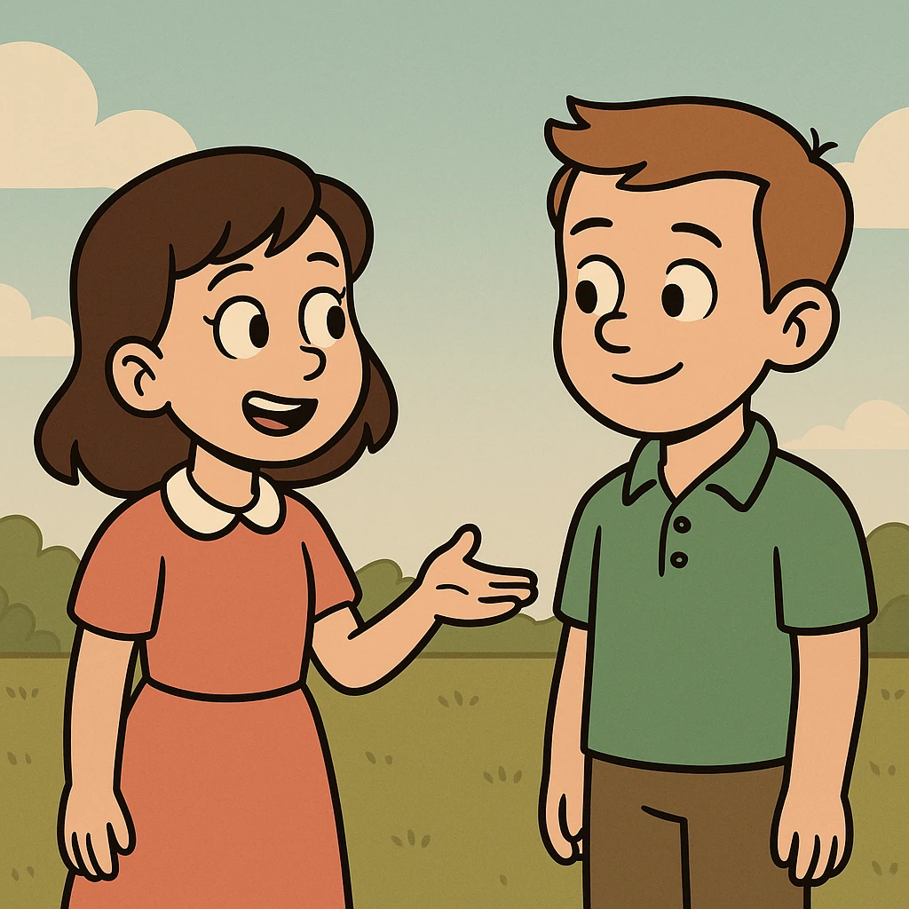 Janet and John story scene in flat toon style emoji
