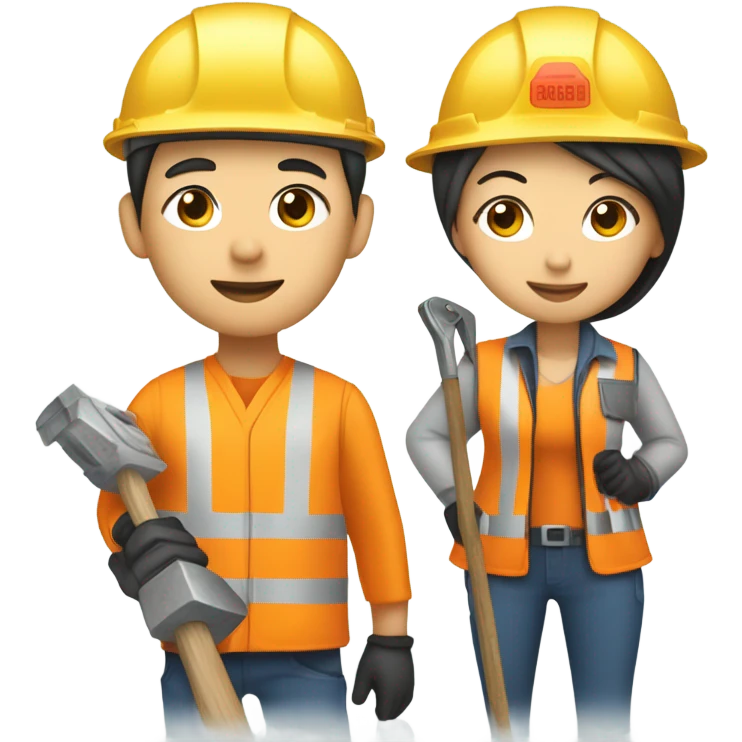 Chinese woman and chinese man builders emoji