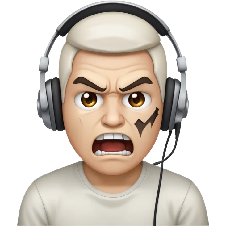 Gamer rage face with broken headset emoji