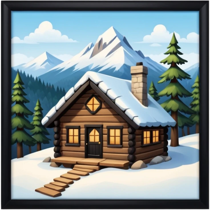Snowy little cabin mountain woods emoji