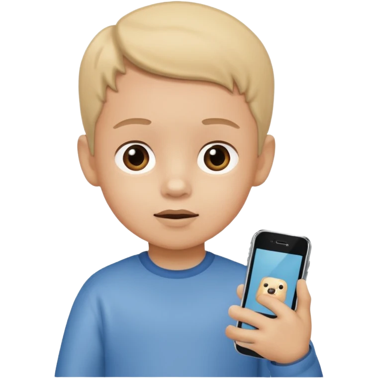 A child holds a phone in his hand, with cartoons on TV in the background emoji