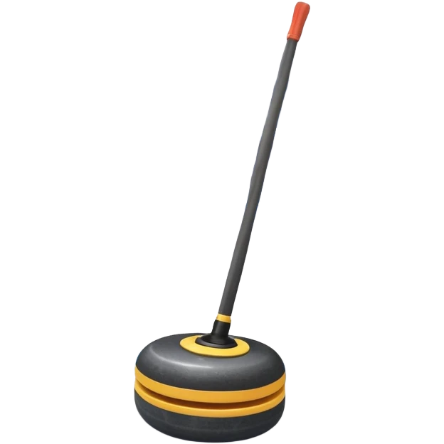 An icon showing the ice with a broom and a close-up of a curling stone sliding. The scene is set in a brightly lit stadium, with detailed spectator stands in the background. Transparent background highlights the focus, skill, and atmosphere of the curling sport. emoji