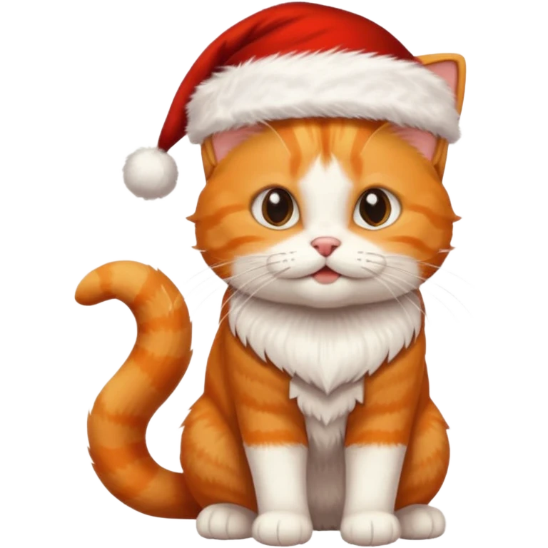 Make me a orange tabby cat with a white chin and a bit of white on the end of his tail with a Santa hat emoji