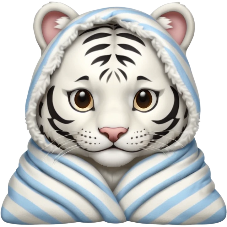 Shivering white tiger in a blanket emoji