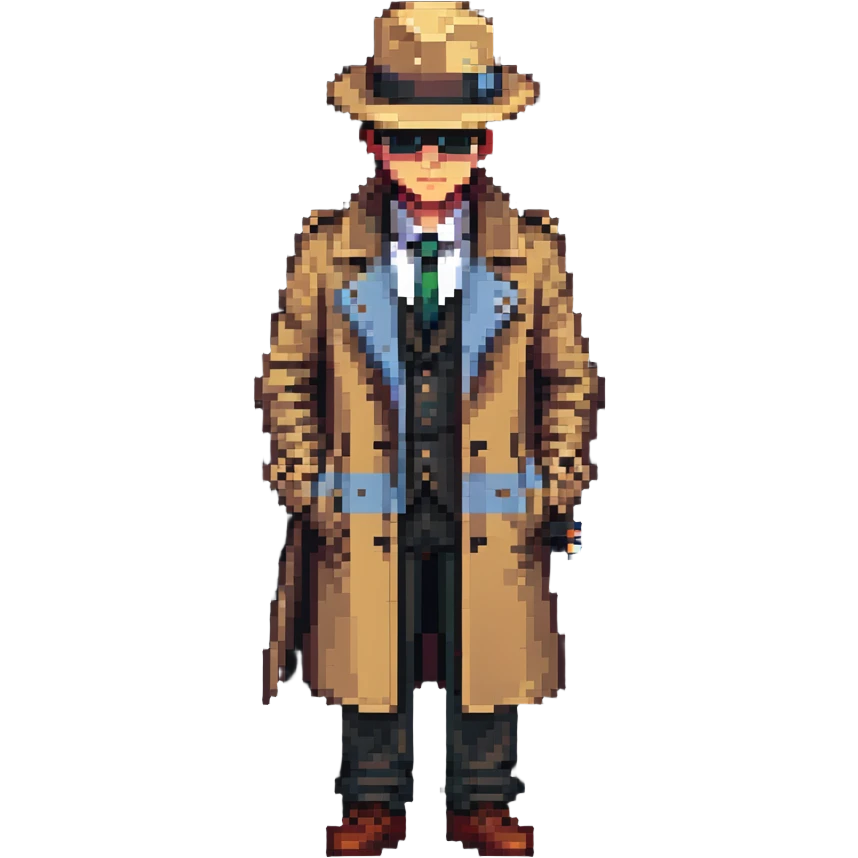 Штирлиц as a pixel art character, retro spy theme emoji