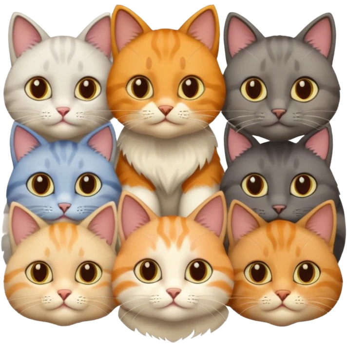 6 cats with different natural coloured coats emoji