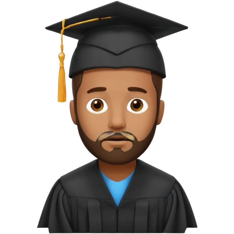 bearded brown man exhausting graduation emoji