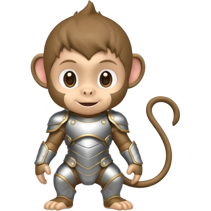 baby chibi monkey in silver armor, full body, smile emoji