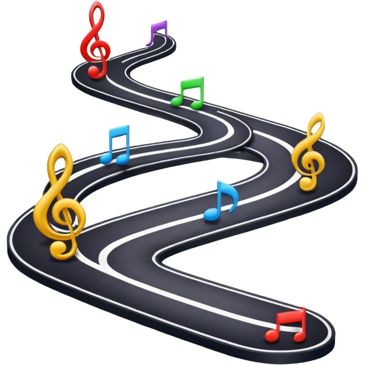modern roadmap emoji for musicians with clear colorful path and icons for audience, branding, content, playlists, superfans, campaigns, monetization, inspired by attached roadmap, transparent background, no text, no antique or parchment style emoji
