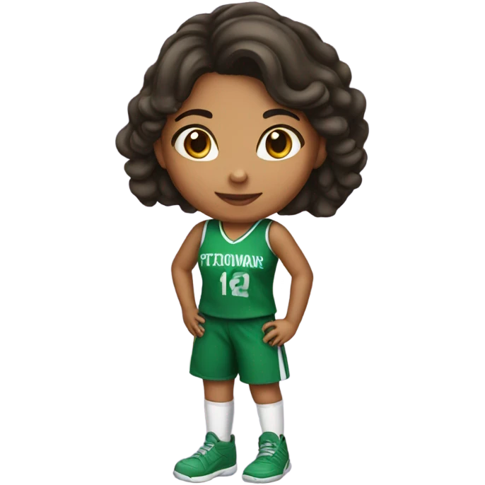 Hispanic girl playing basketball green uniform emoji