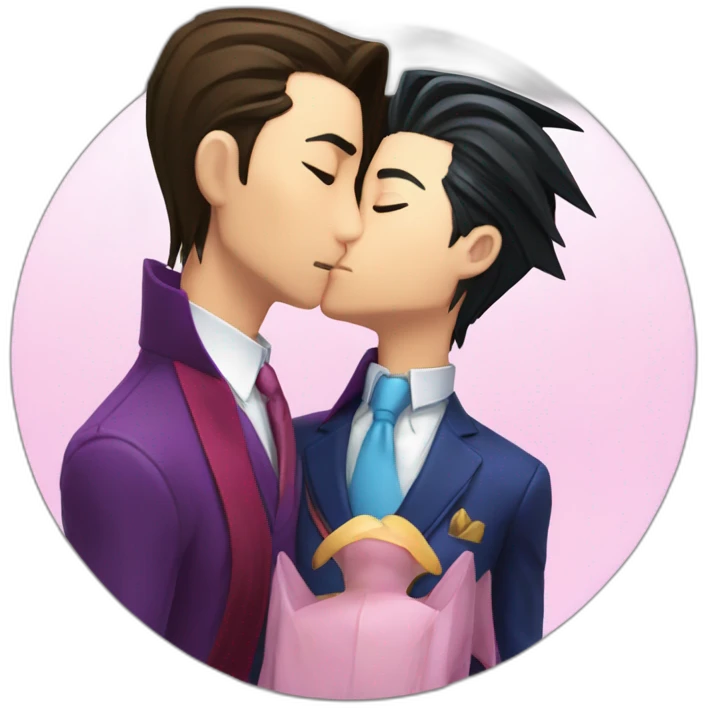 Phoenix Wright kissing Miles Edgeworth emoji
