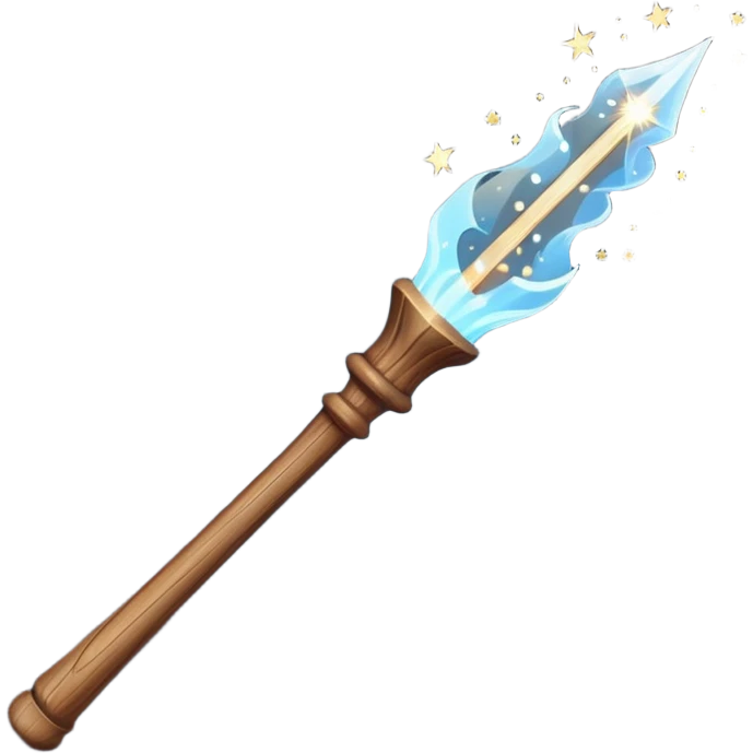 Wand – Wooden stick with glowing tip, sparkles of magic around it emoji