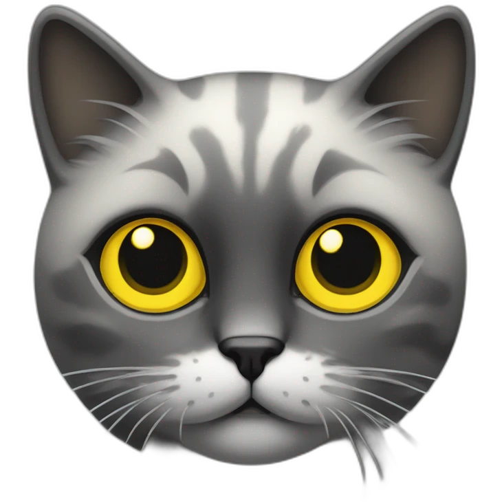 Un chat marbré noir et gris avec des yeux jaunes emoji