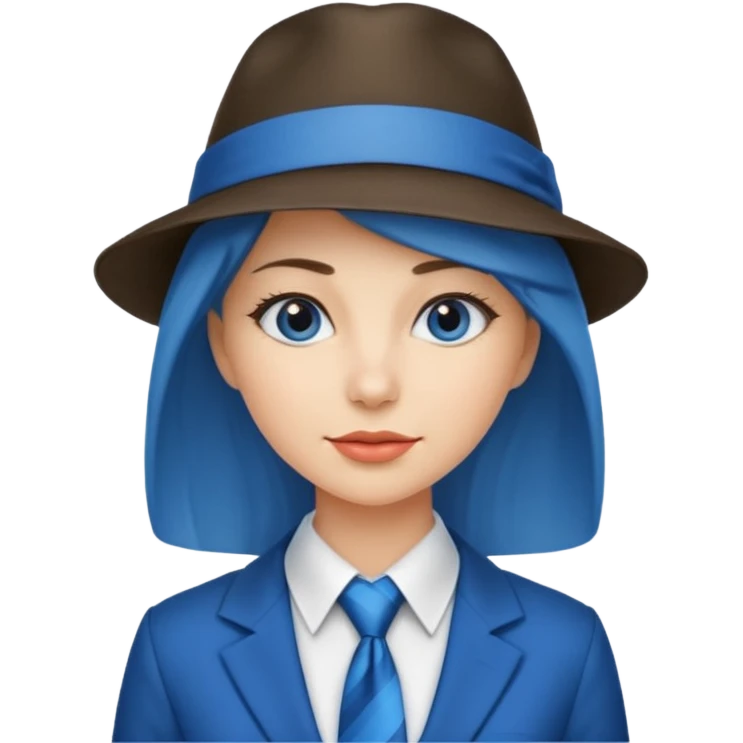 Blue neck tie with hat women emoji