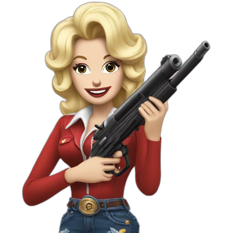 Dolly parton with a gun emoji