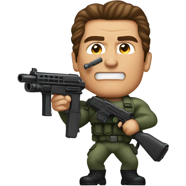 Arnold Schwarzenegger as commando holding a mini gun emoji