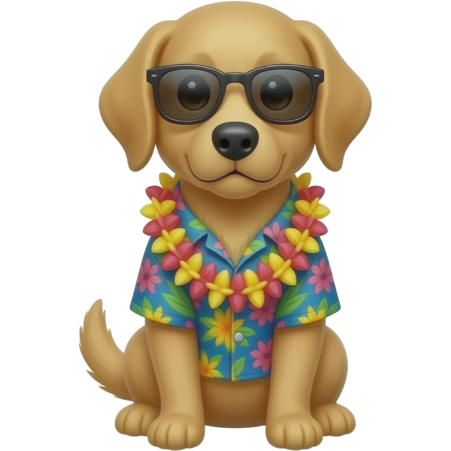 Goldern Dog – wearing colorful aloha shirt and sunglass front facing emoji