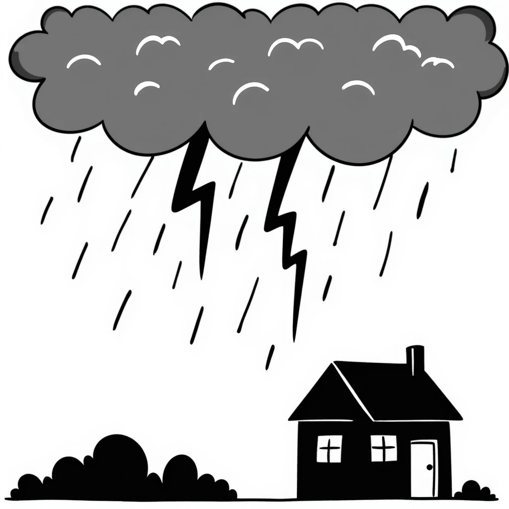 thunderstorm, black doodle style emoji