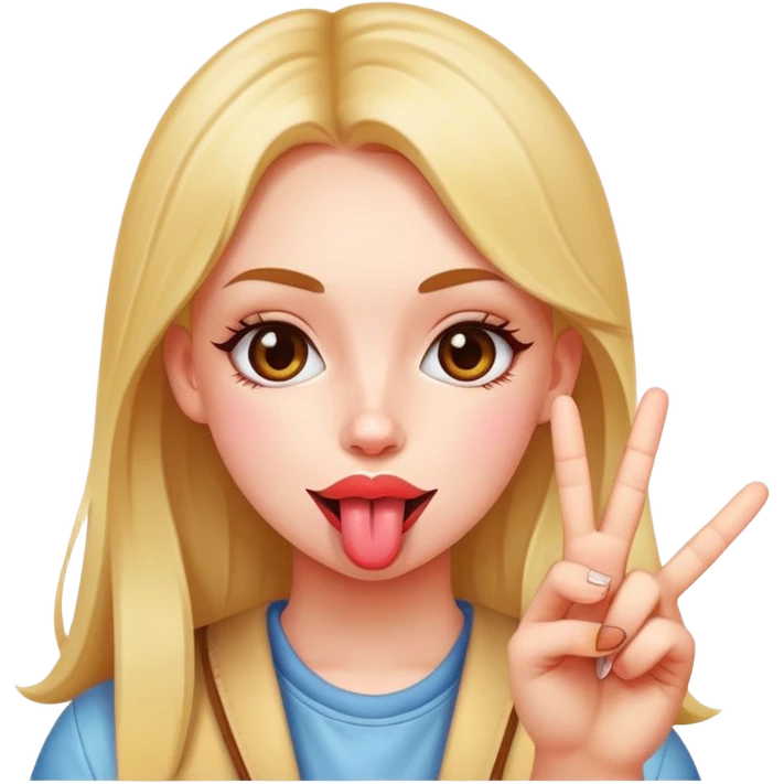 Girl with tongue out and peace hand emoji