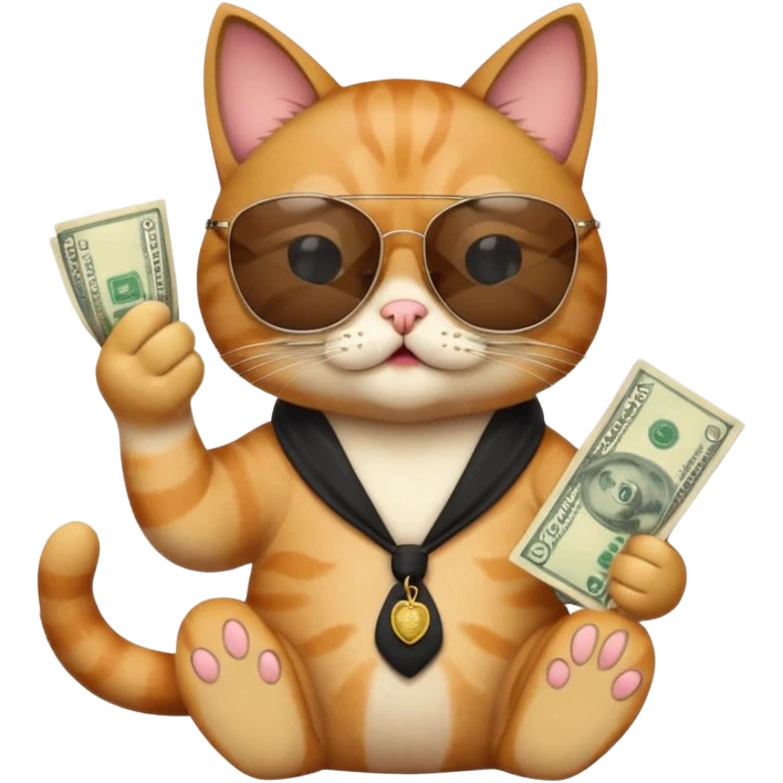 Cat with sunglasses sticking touch out with money emoji