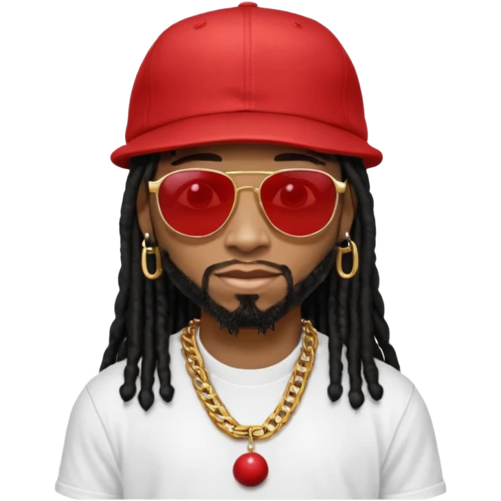 Lil jon with black dreadlocks, sunglasses, red baseball hat, white t shirt and gold chain  emoji