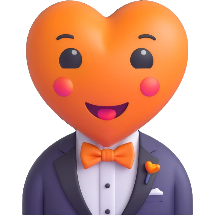 orange heart with a bow tie, emoji style emoji