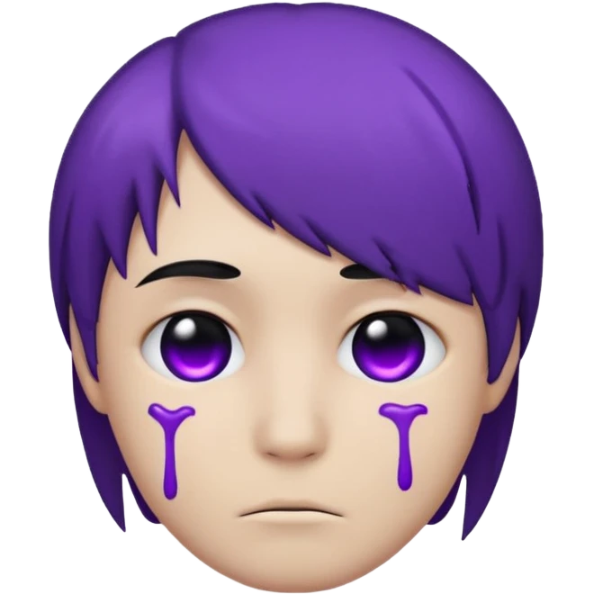 Normal emoji head, but with emo hair and black and purple paint around the eyes like an emo. And it’s looking sad emoji
