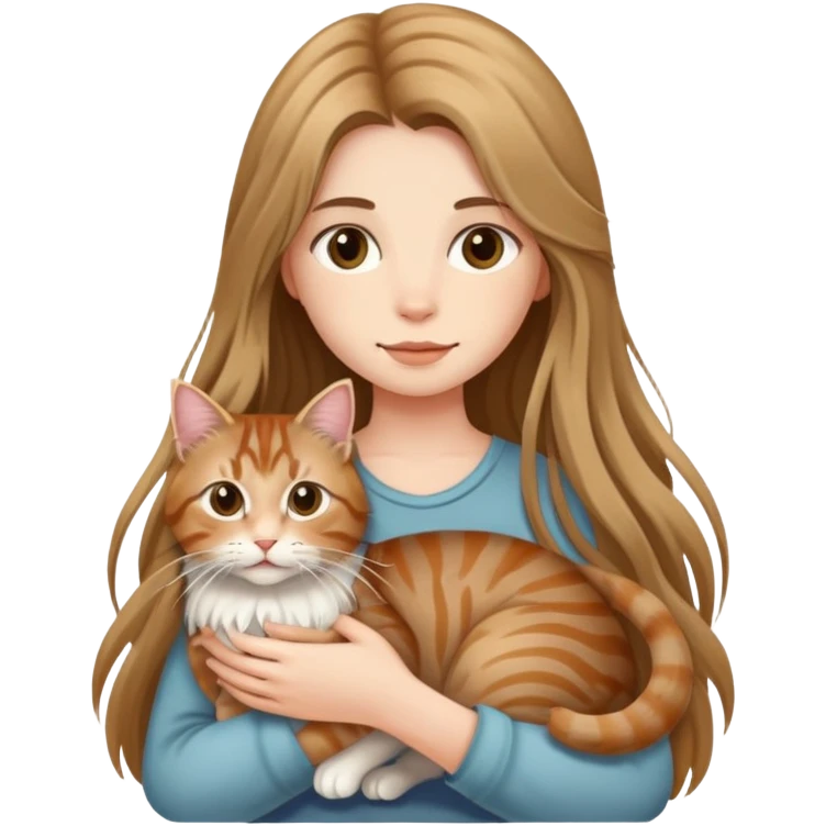 A long-haired girl holding a long haired tabby emoji