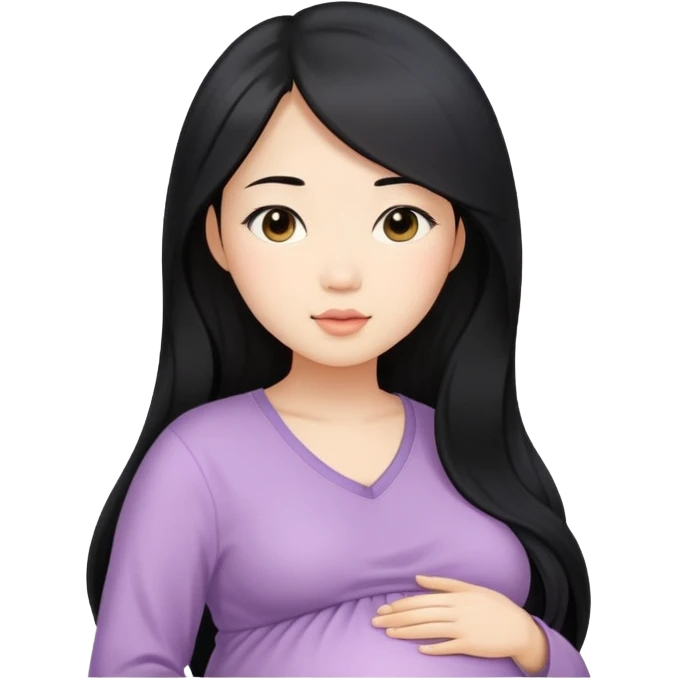Beautiful Asian girl with long black hair pregnant emoji