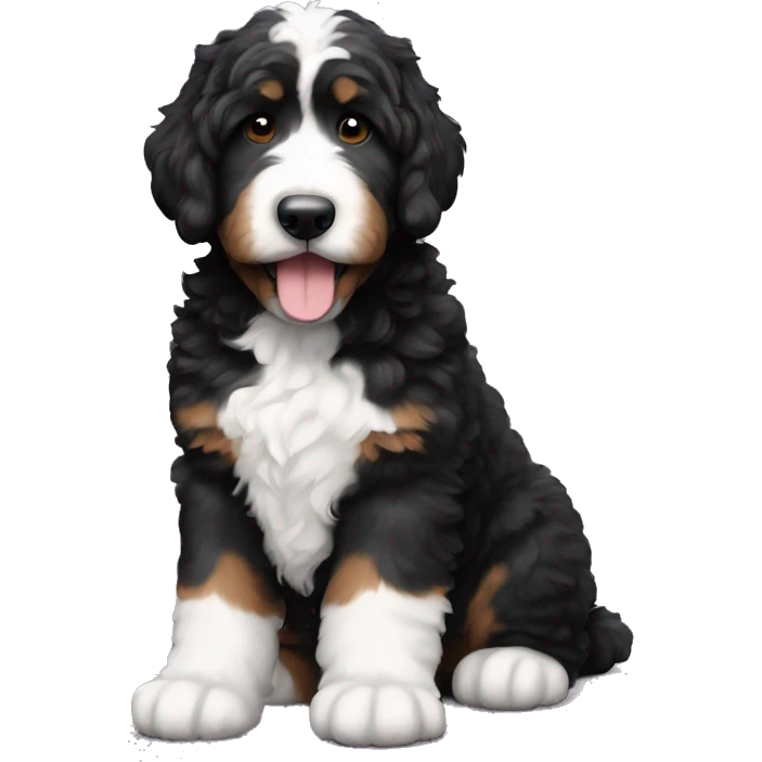 big fluffy black and white f1 bernedoodle emoji