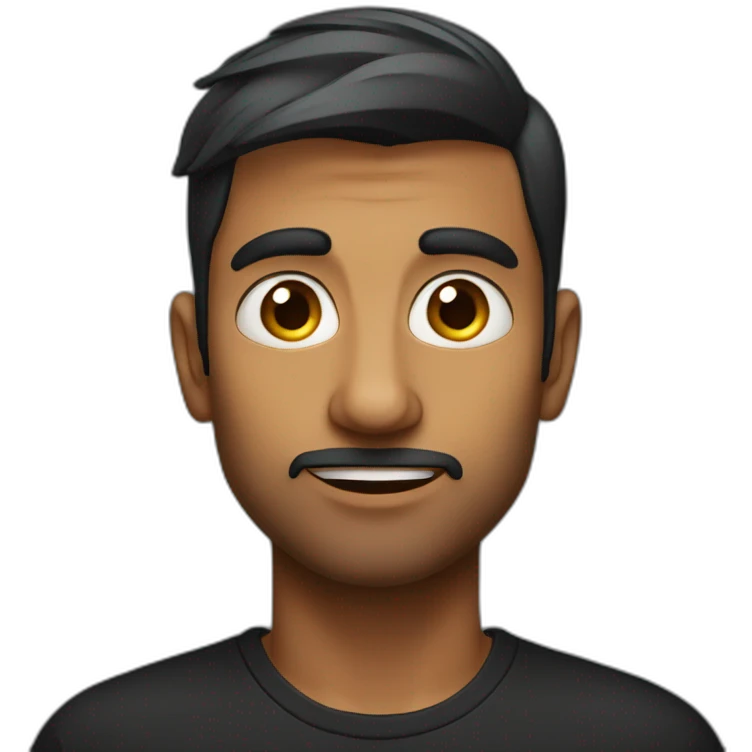 Indian man with undercut wearing black t shirt big eyes big nose emoji