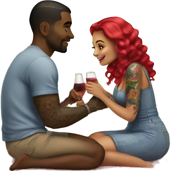 Romantic picnic date for beautiful tattooed couple emoji