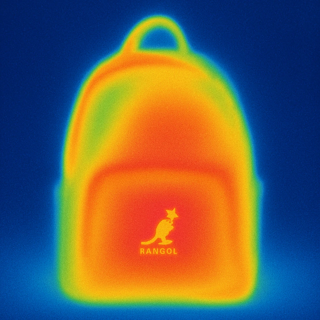 A Kangol backpack with small logo emoji