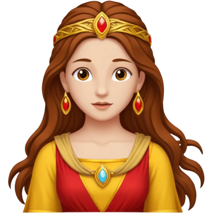 Vesta, Hearth Goddess from Rome Mythology with long brown hair, red and yellow outfit emoji