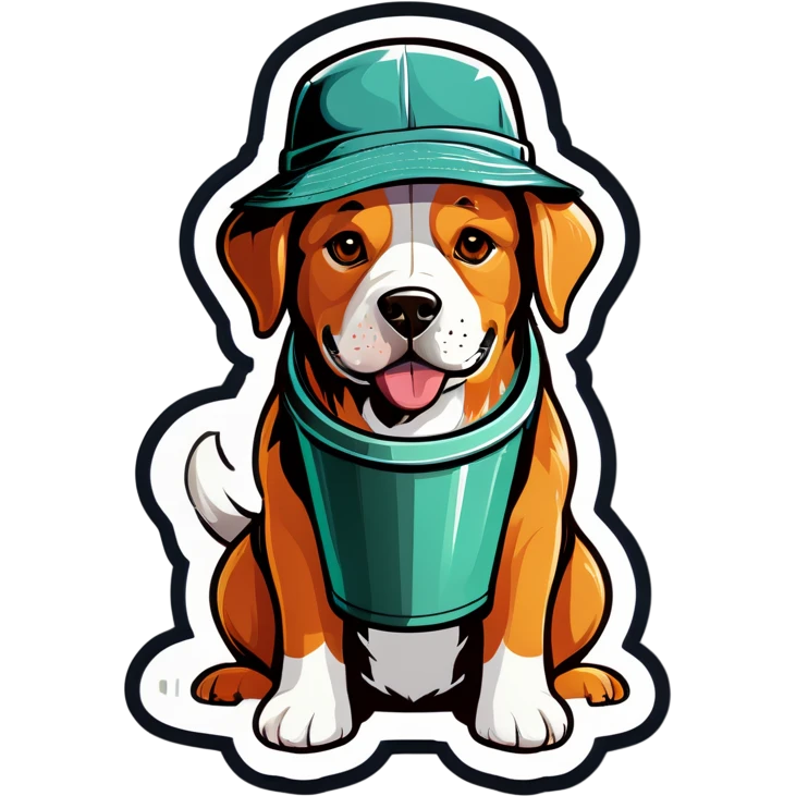 Dog with a tank top and a bucket hat emoji