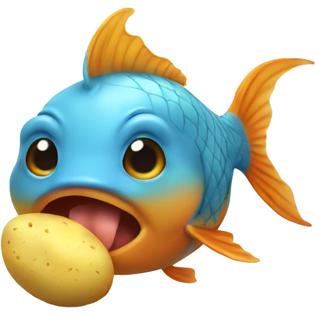 goldfish eating a potatoes that have blue hair emoji