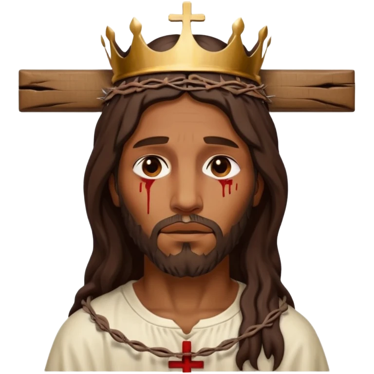 African American Jesus Christ bleeding hanging on wooden cross with crown of thorns on his head emoji