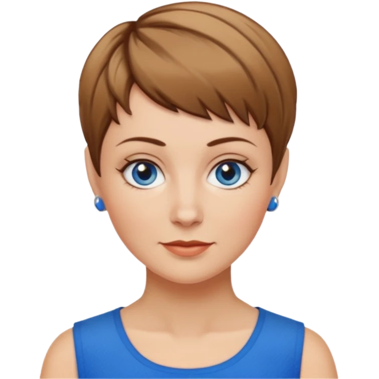 Frau, helle Haut, brauner Pixie schnitt mit dunkelblonden Spitzen, blaue Augen, mittleres alter emoji