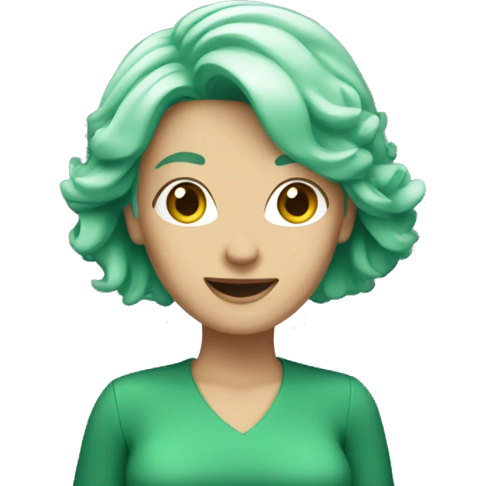 white woman with green hair waving emoji