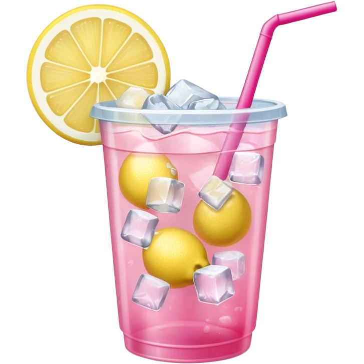 Pink lemonade in plastic cup with ice cubes emoji